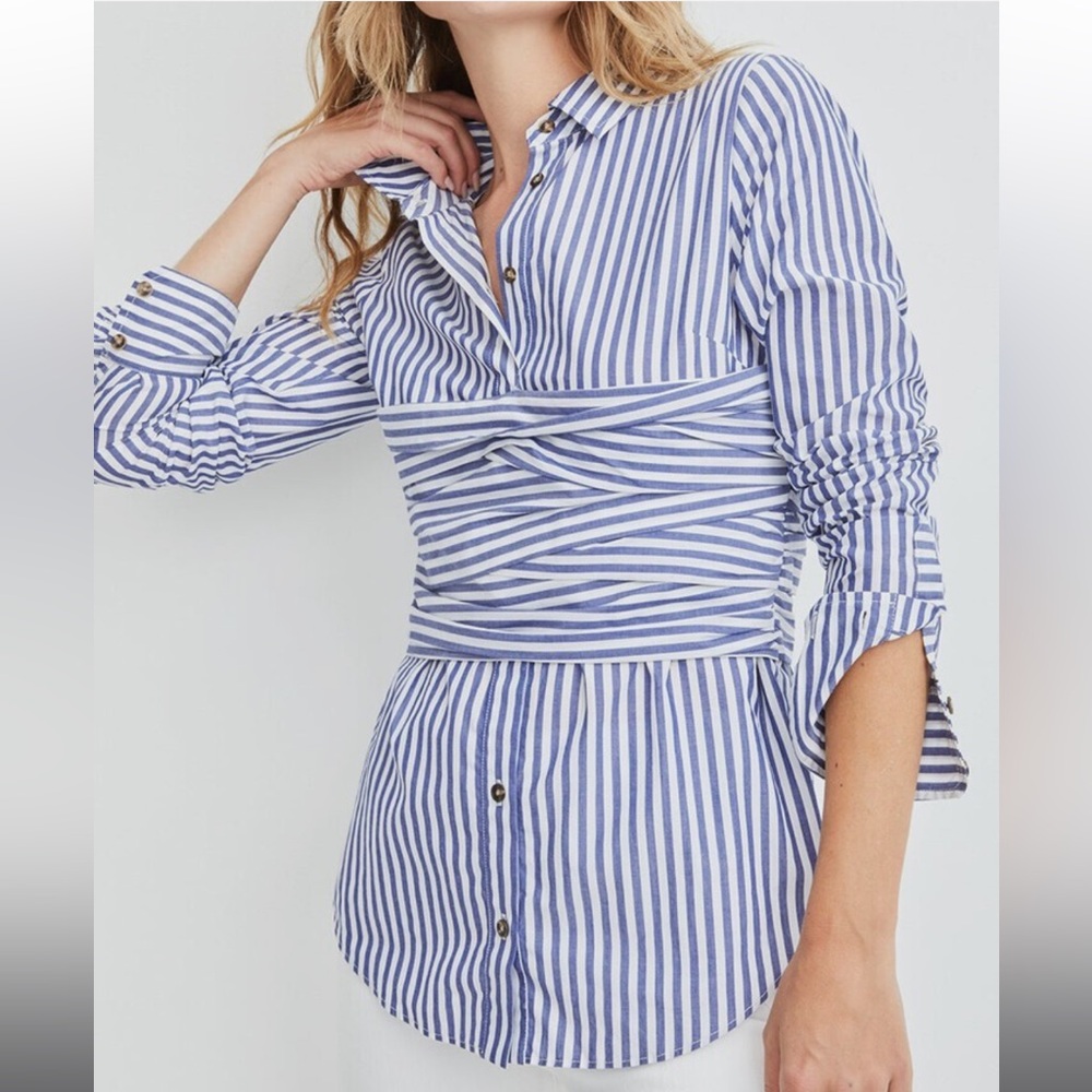 Veronica Beard Blue and White Striped Button Down Shirt